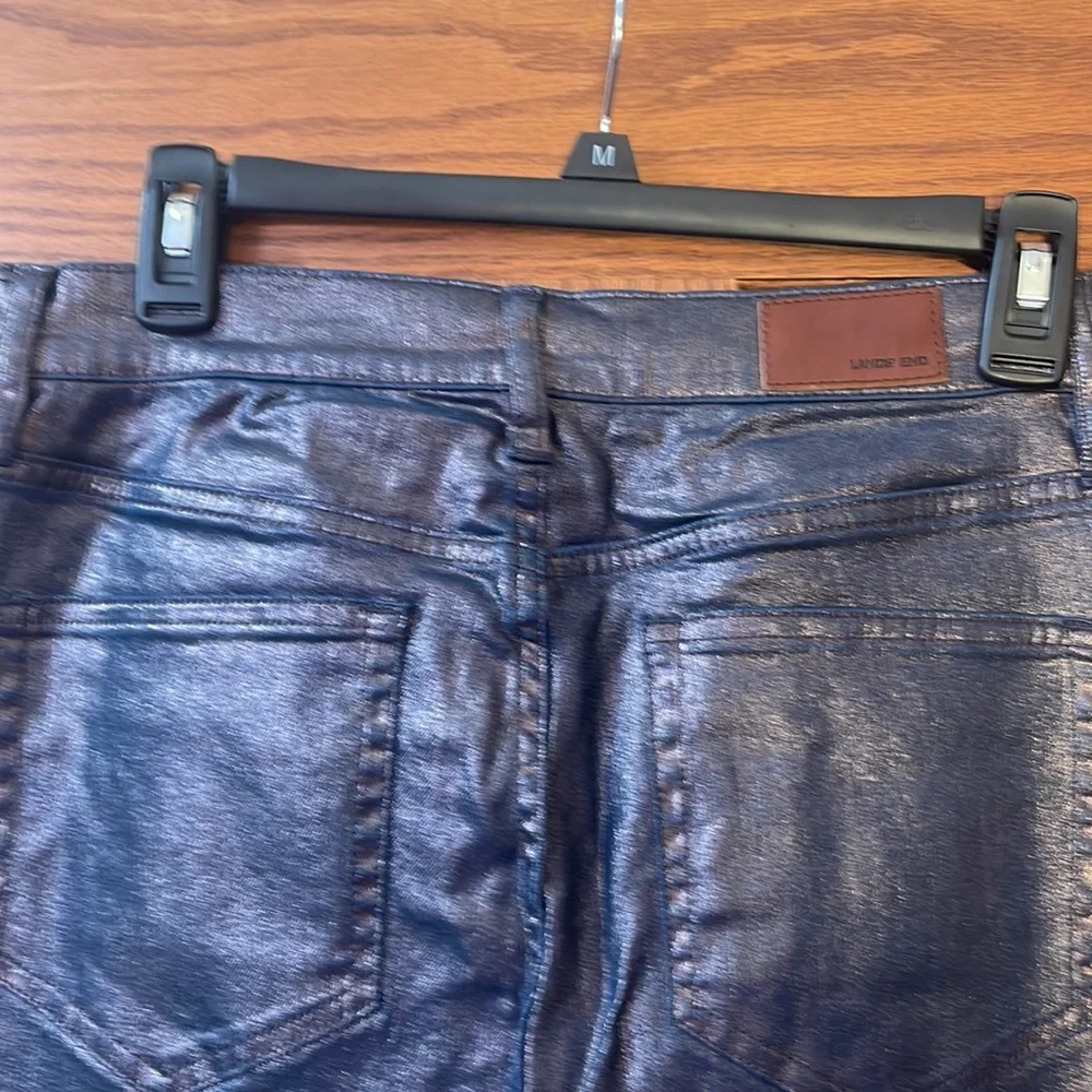 LANDS END 8 tall coated BLUE jeans 5 pocket high rise NWOT slim - Picture 13 of 14